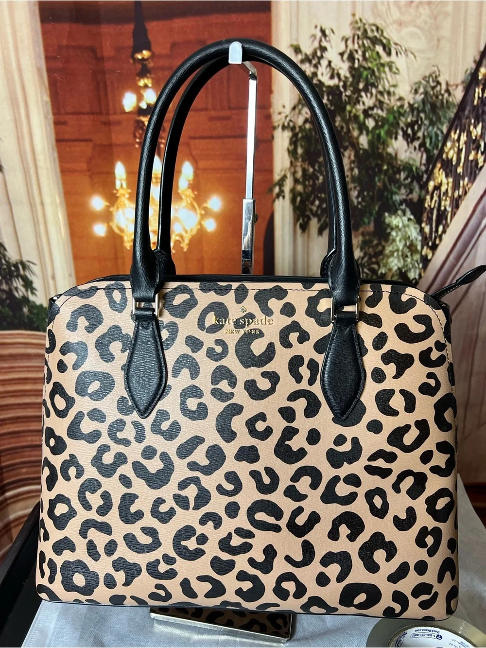 kate spade Darcy Leopard Print Large Satchel with Black Leather handles 🖤 Set